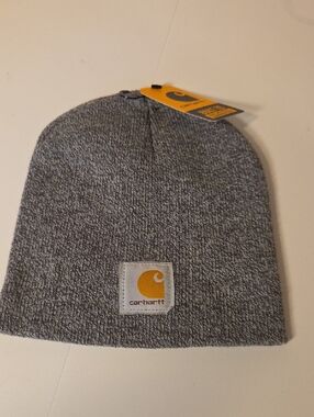 Carhartt Gray Heather Ribbed Knit Beanie with Logo Patch O/S NWT